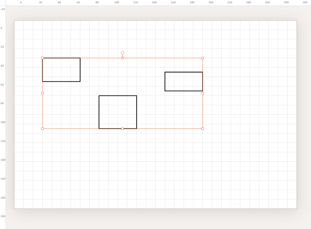 Three rectangles at uneven positions selected before Align
