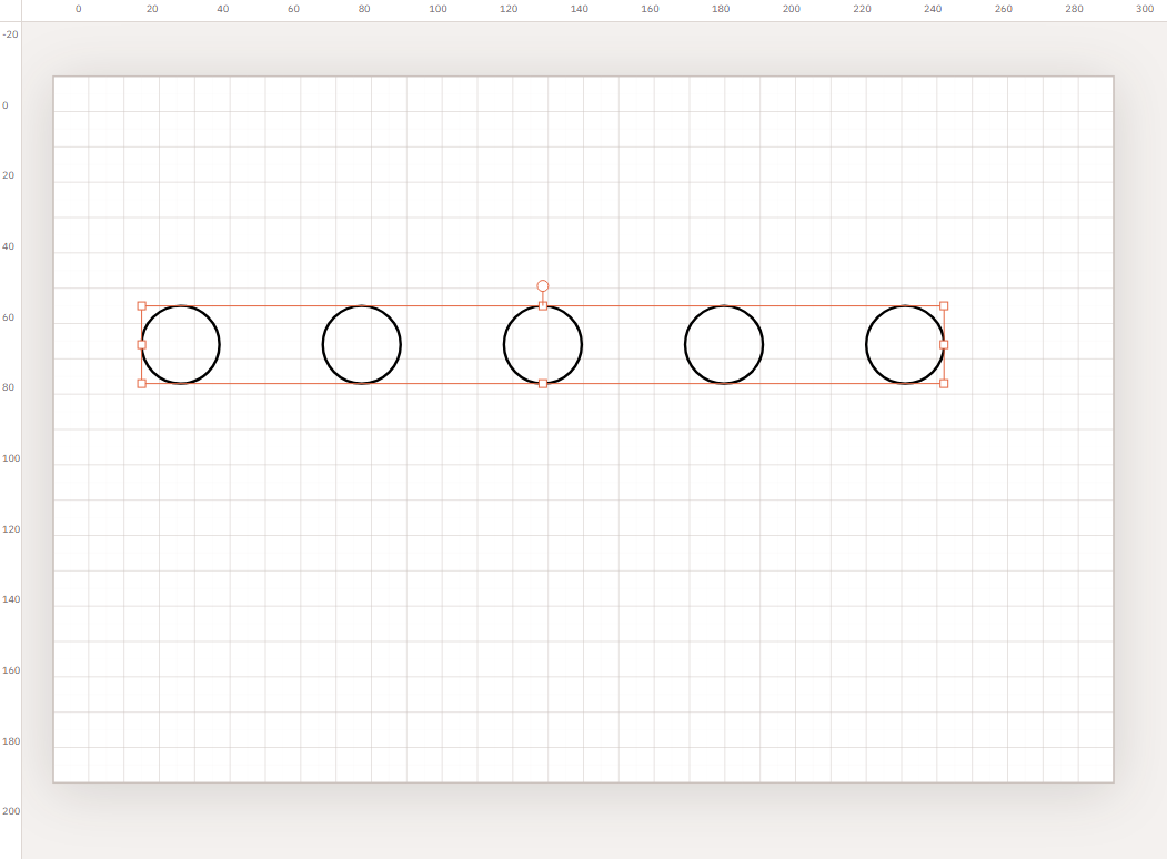 Five circles in a row with even spacing after Distribute